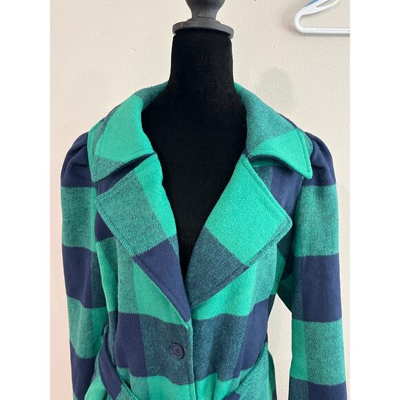 G by Giuliana 1X Buffalo Plaid Belted Fleece Coat Jacket Black Label Green - Picture 2 of 12